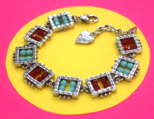 RETIRED BRIGHTON "BEADAZZELED" RED & TURQUOISE BLUE CRYSTAL BRACELET