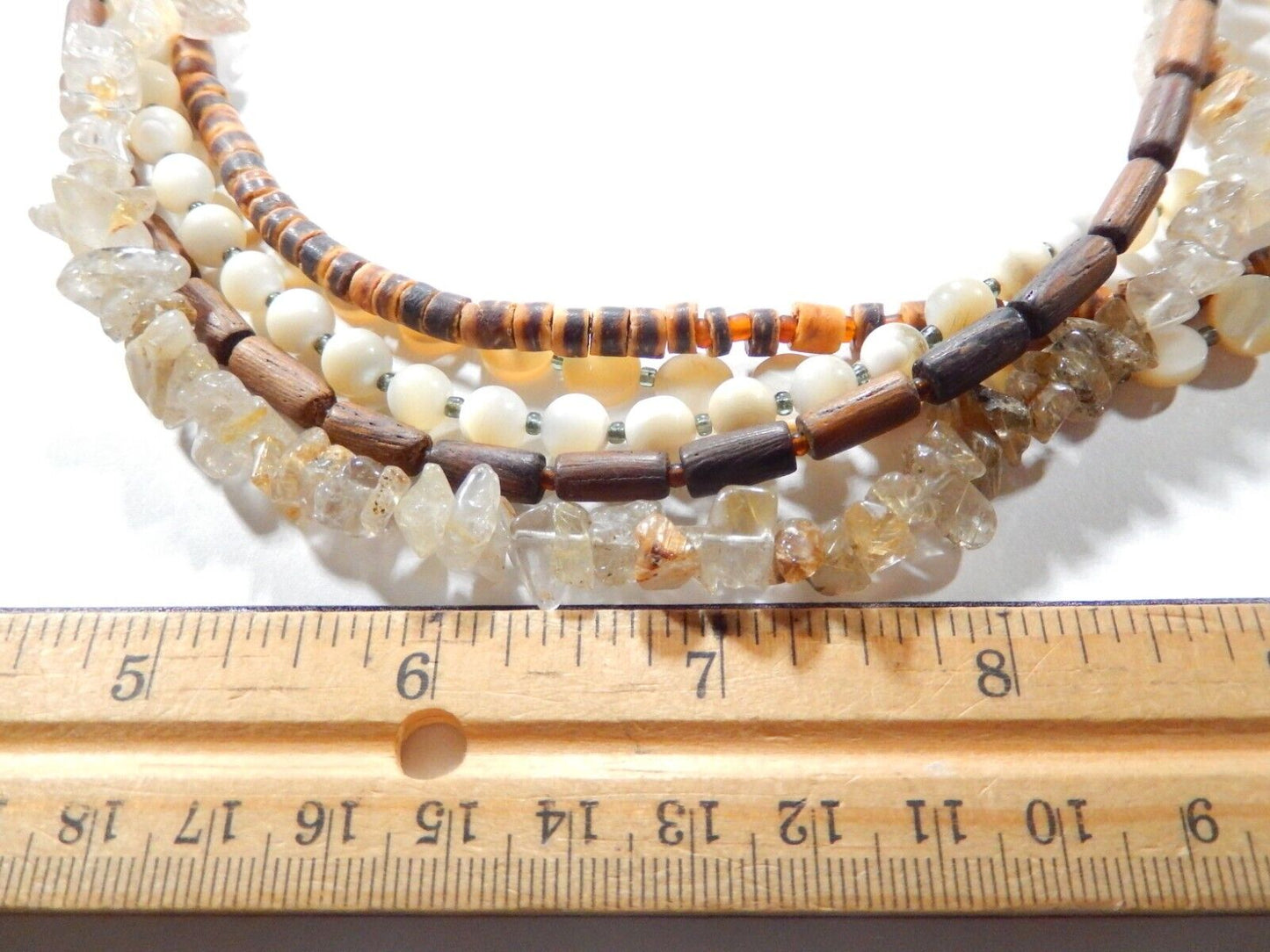 Silpada Sterling Silver Multi Strand Wood Quartz MOP Bead Necklace  17"-19"