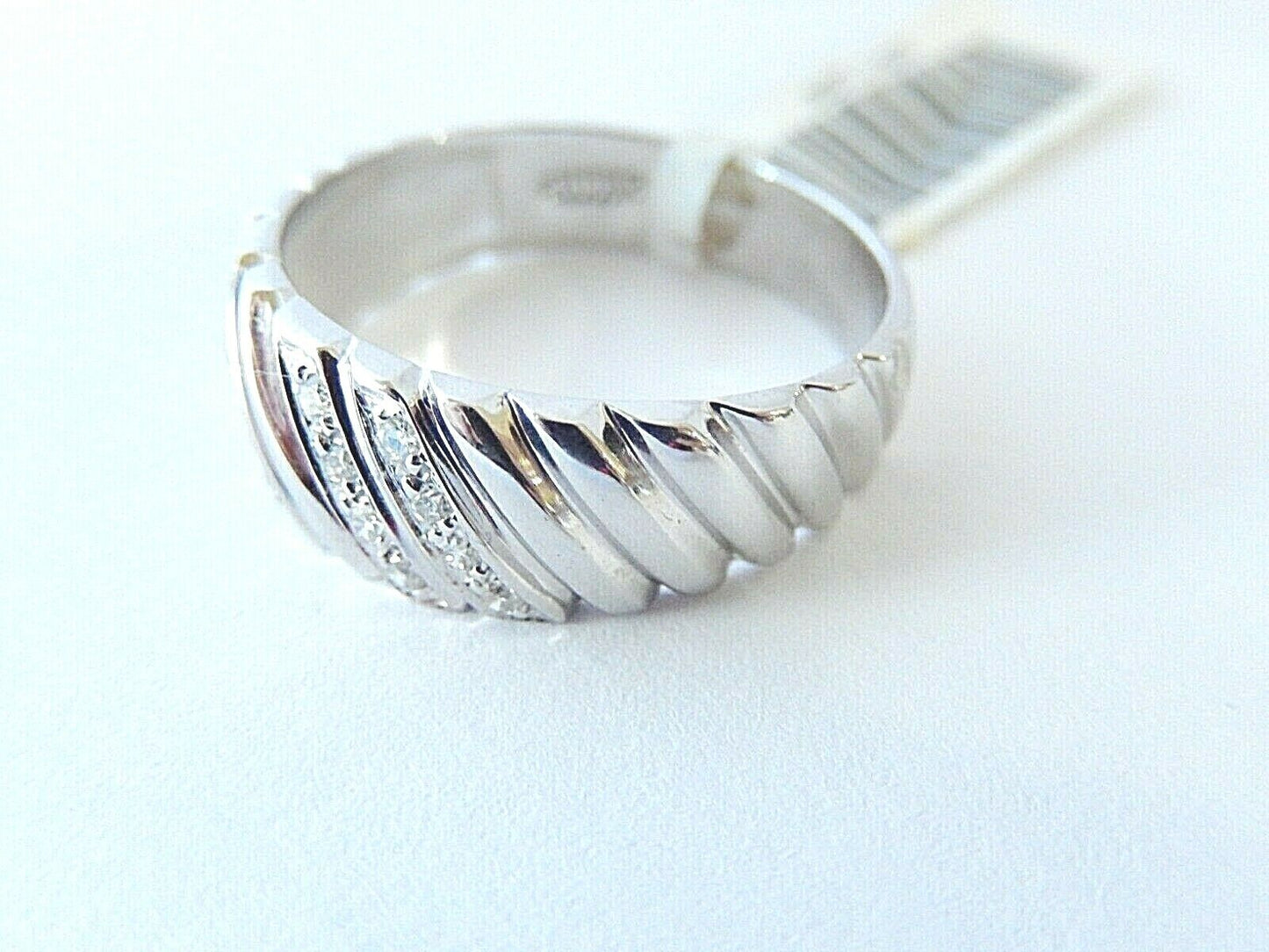 18K MENS/LADIES WHITE GOLD 8 MM WEDDING BAND REAL DIAMOND RING 1/5 CT Sz 9.75