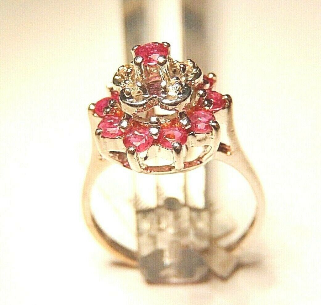 *NWT* 14k White Gold .66CT Diamond & Ruby Three Tier  Cluster Ring Size 6.5
