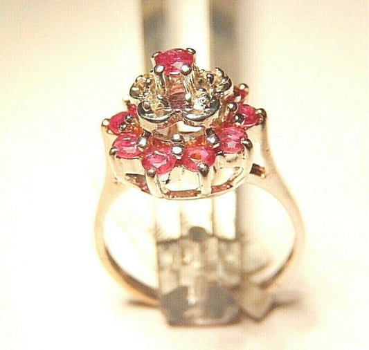 *NWT* 14k White Gold .66CT Diamond & Ruby Three Tier  Cluster Ring Size 6.5