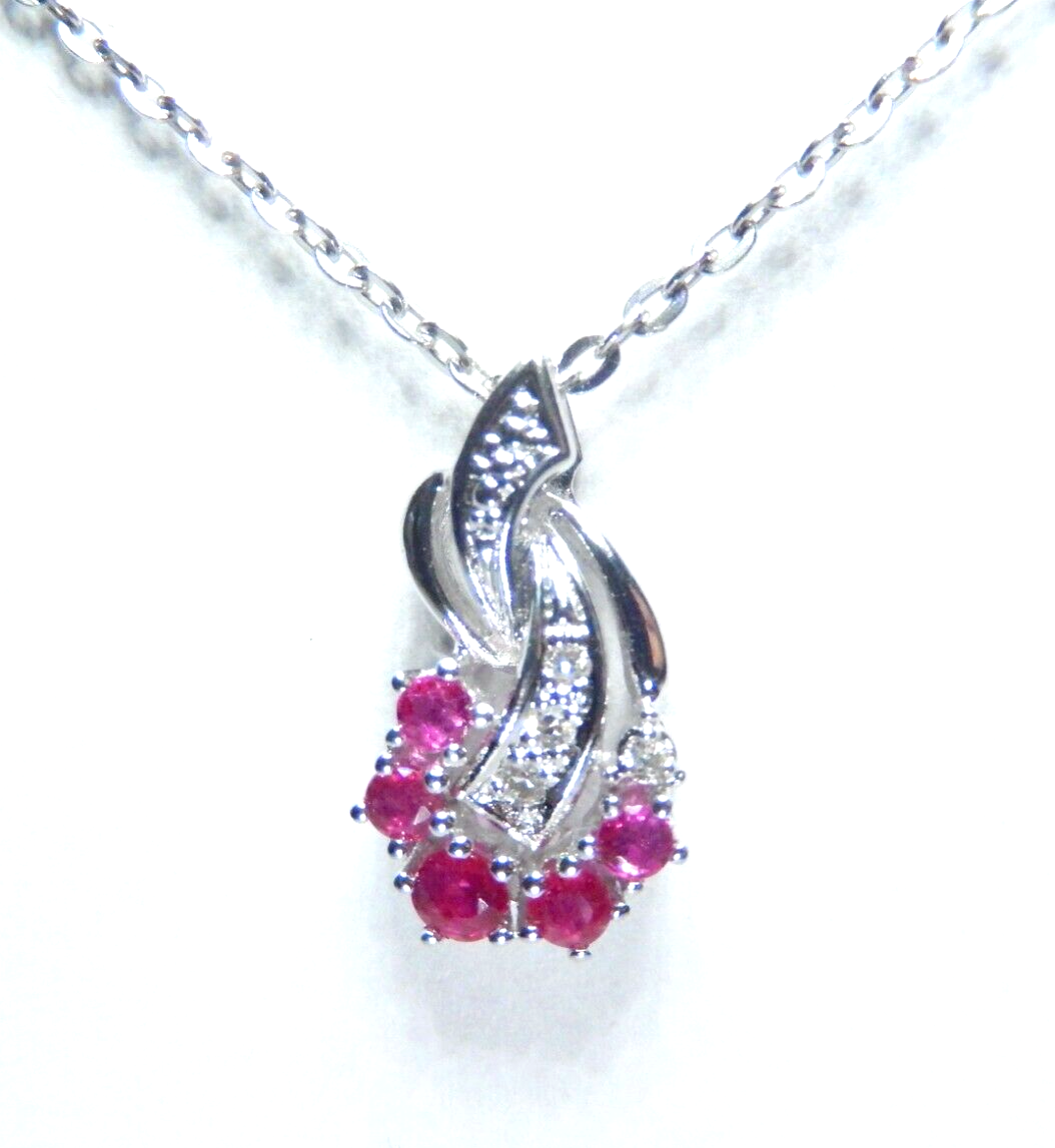10k White Gold  1/4 CT Ruby And Diamond  Pendant w/18" Chain