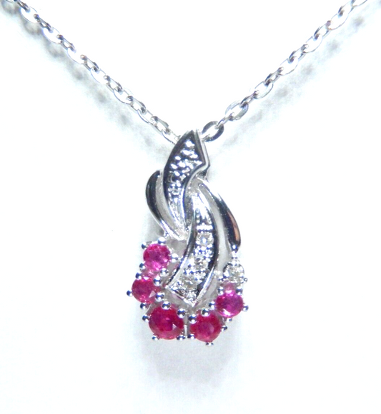 10k White Gold  1/4 CT Ruby And Diamond  Pendant w/18" Chain