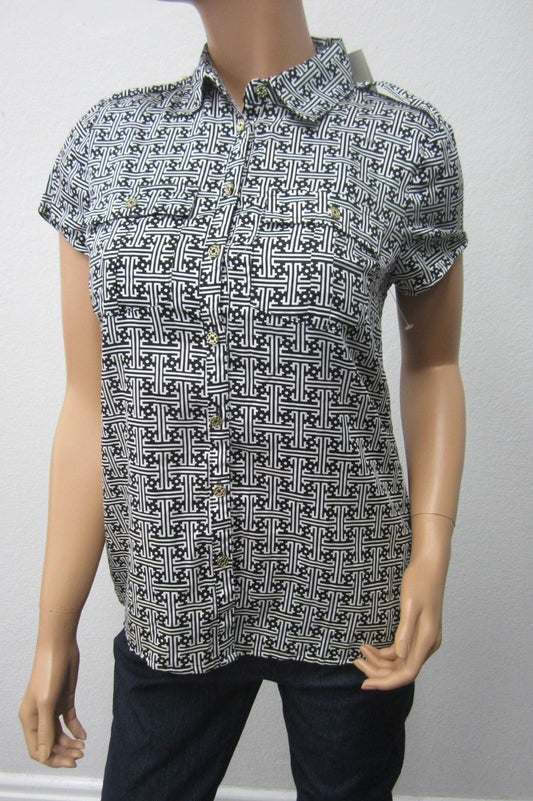 NEW WITH TAG Jaclyn Smith Button Down Short Sleeve Blouse CollarTop Size Small