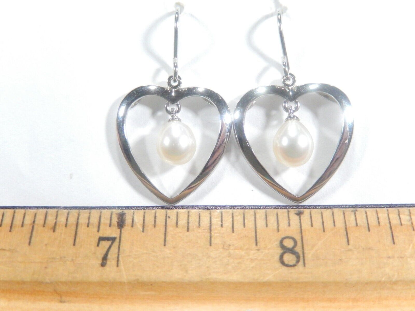 *VINTAGE*   "W2H"  Sterling Silver AAA Pearl Heart  Earrings