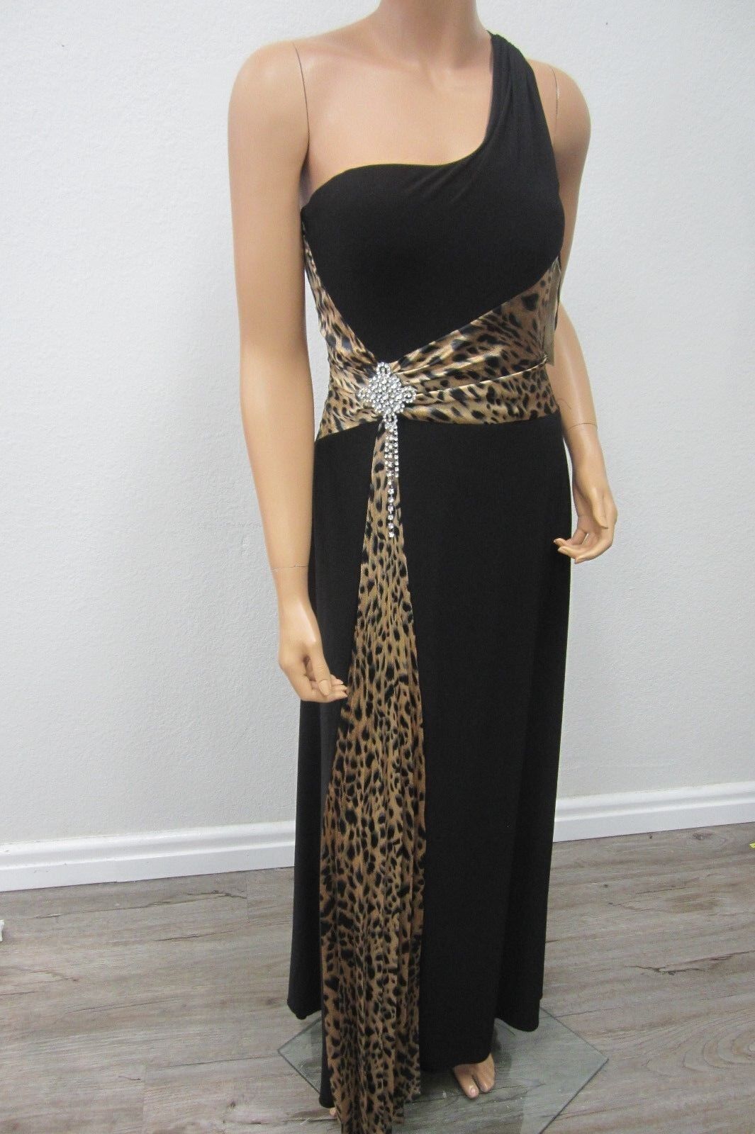 NWT EUREKA  Embellished Rhinestone One Strap Shoulder Dress Blk/PrintGown Size S