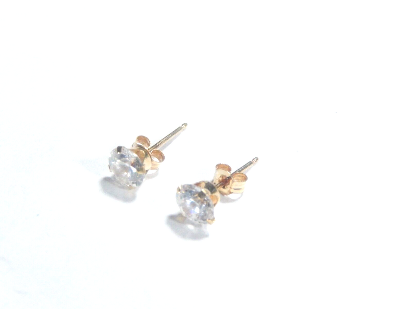 14K Yellow Gold Round Solitaire  1CT Cubic Zirconia Push Back Ear Stud Earrings