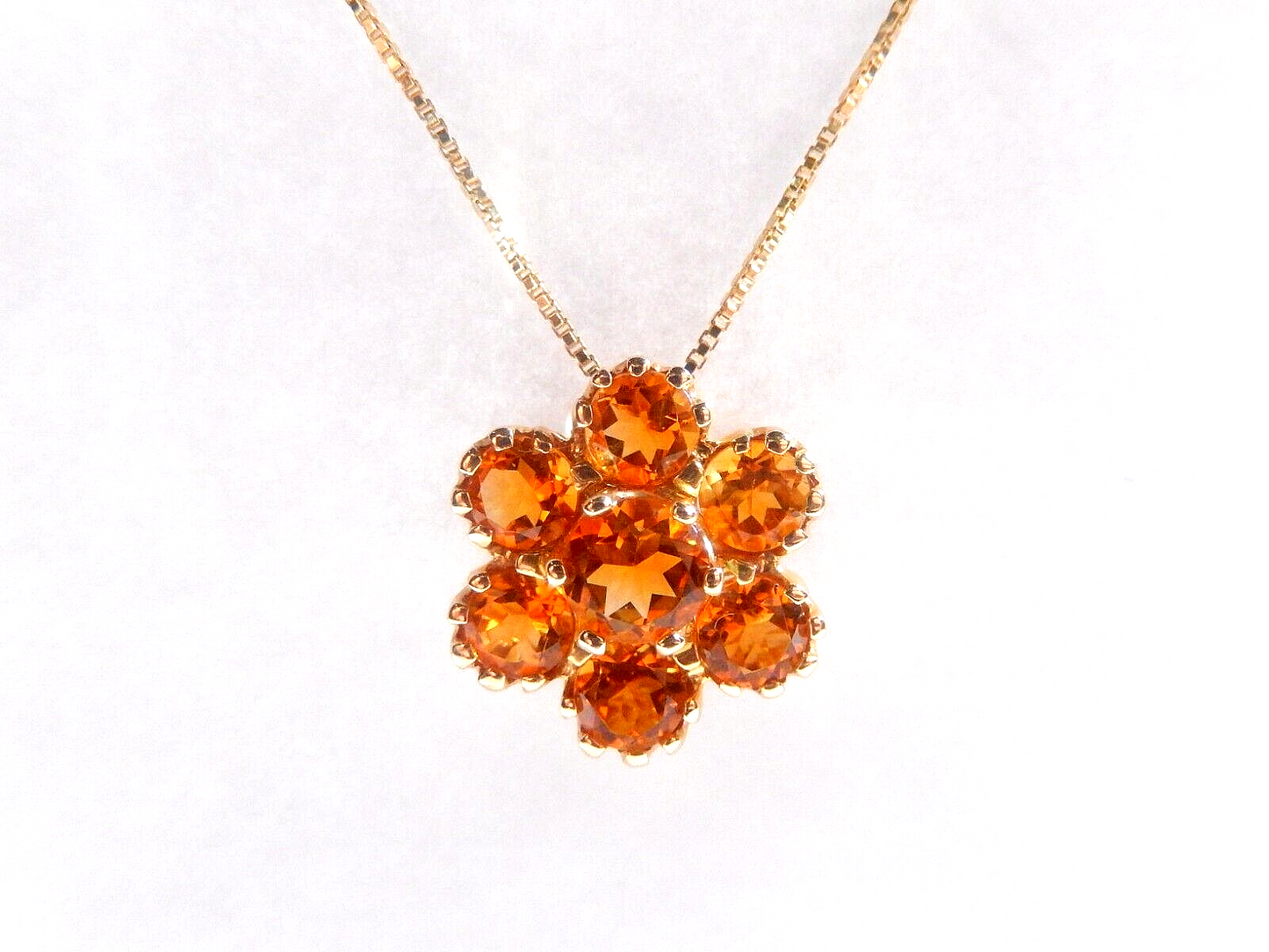 *VINTAGE*  14K  Yellow Gold 2.75 CT Flower Cluster Citrine Necklace w/18" Chain