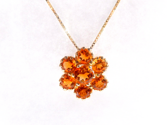 *VINTAGE*  14K  Yellow Gold 2.75 CT Flower Cluster Citrine Necklace w/18" Chain