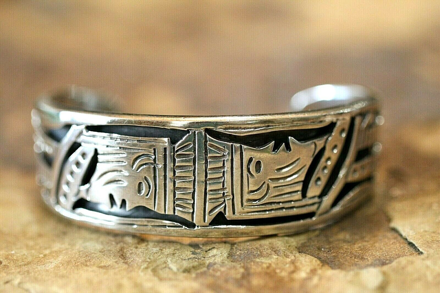 *VINTAGE*  Taxco Mexico Signed Heavy Sterling Silver 925 Wide Cuff Bracelet