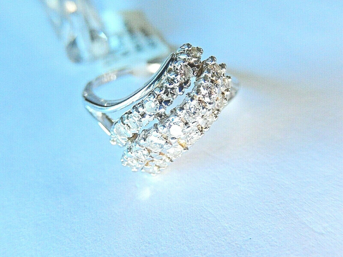 *VINTAGE*14K White Gold 1/2CT Diamond 3 Row Waterfall Cluster Bypass Ring Size 7