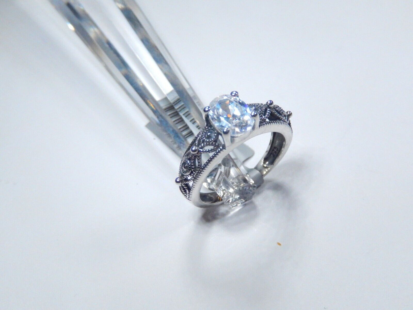 *VINTAGE*   925 Sterling Silver Art Deco 1.25 CT CZ Oval Engagement Ring Sz 7