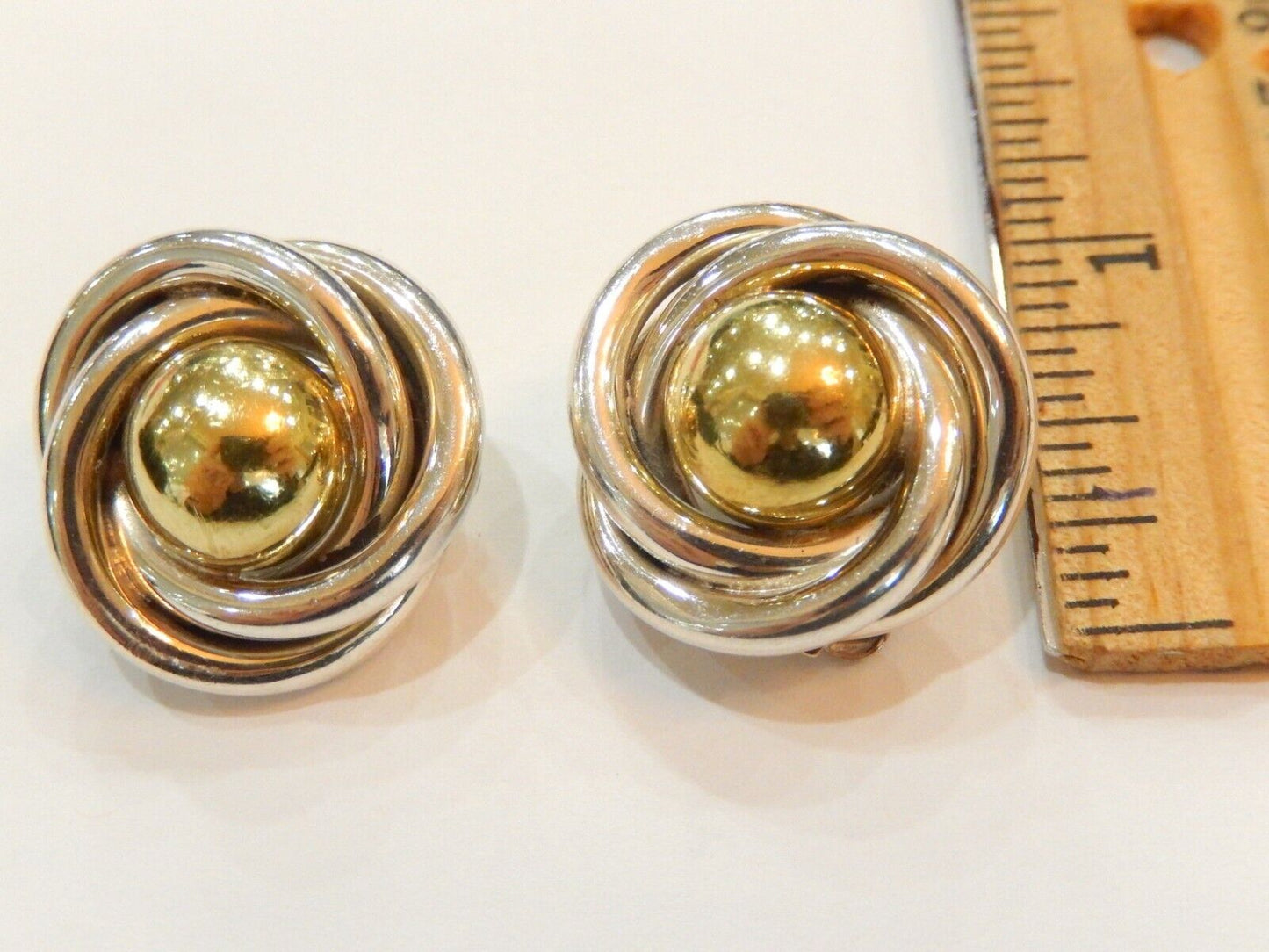Vintage Taxco Mexico Sterling Silver 925 And Brass Circle Clip On Earrings