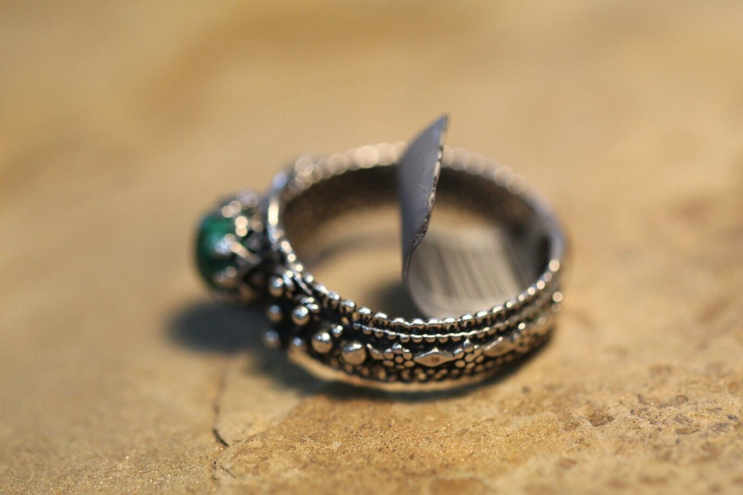 *VINTAGE* BOHO Sterling Silver Faux Green Turquoise Ring Size 10