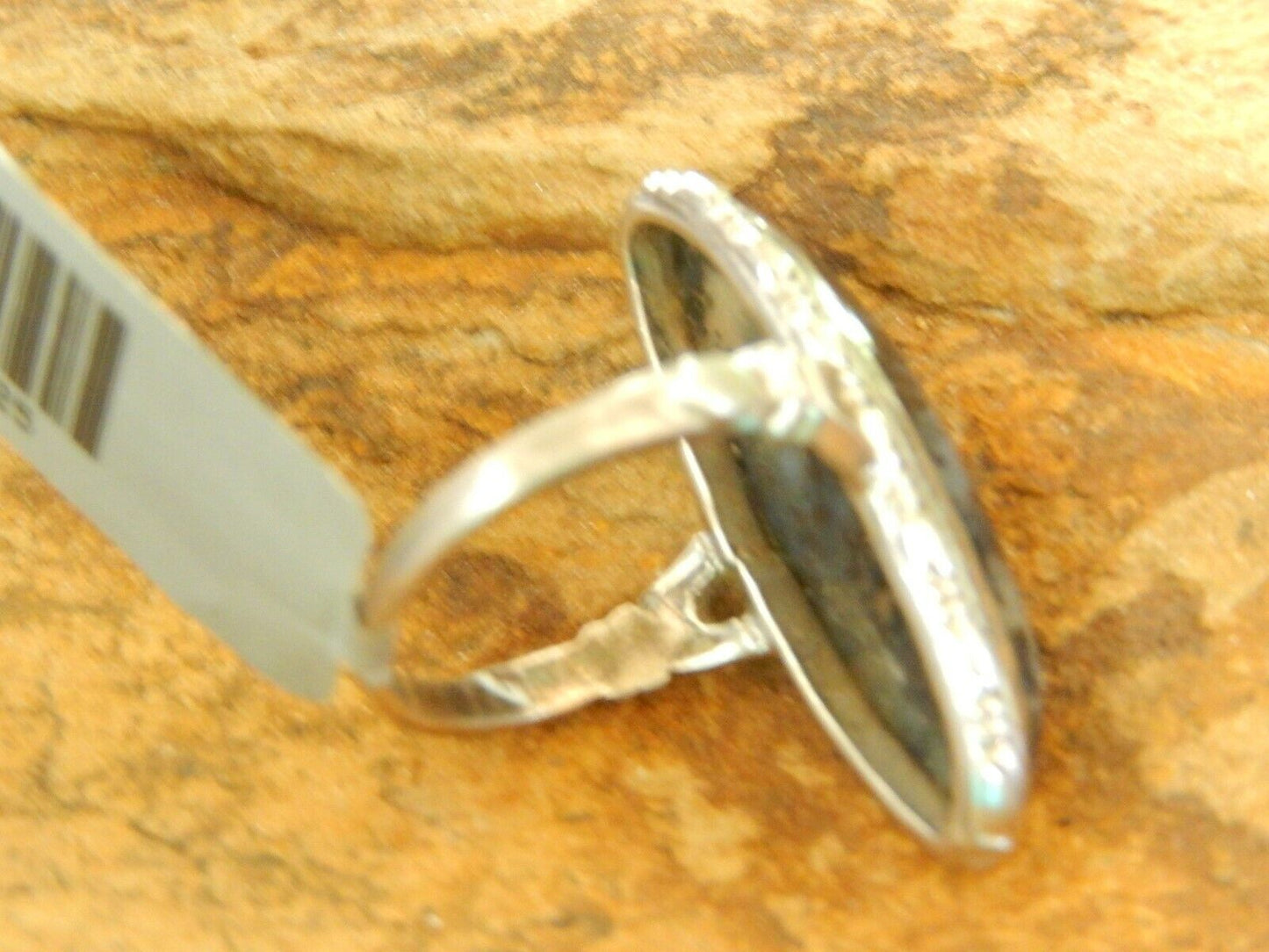 *Vintage*  Uncas Art Deco Style Sterling Silver Black/Grey Long Gemstone Ring 5