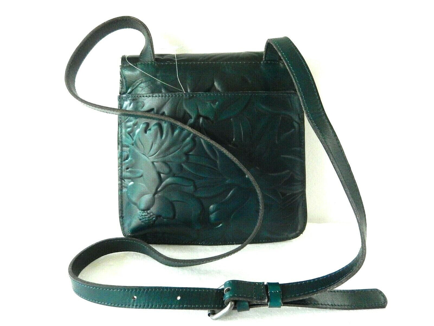 NWOT $189 Patricia Nash-Green Tooled- Granada Crossbody-Floral-Leather