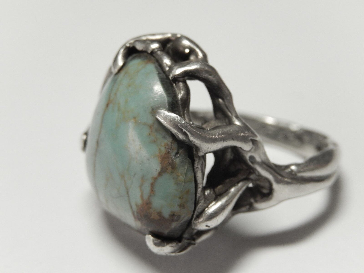 Vintage Sterling Silver Southwestern Tribal  Handmade Turquoise Ring Size 8.25