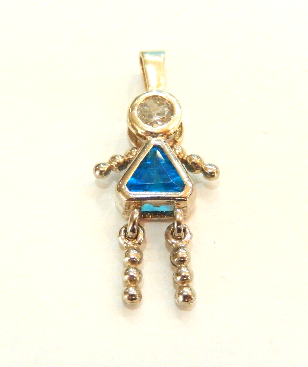 Blue Topaz December Sterling Silver Birthstone Baby Girl Pendant / Charm