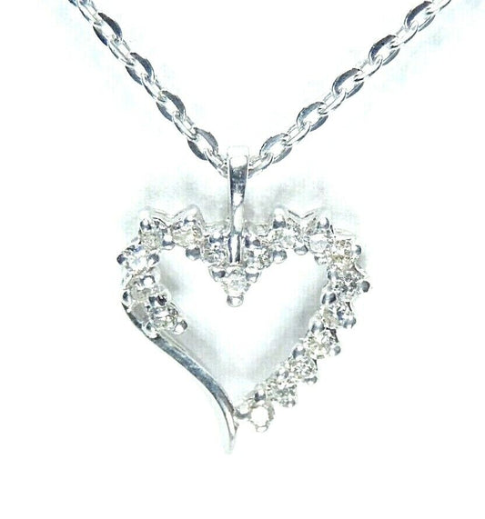 10k White Gold Natural Round  .33CT 17 VS Diamond Heart Pendant  w/18" Chain
