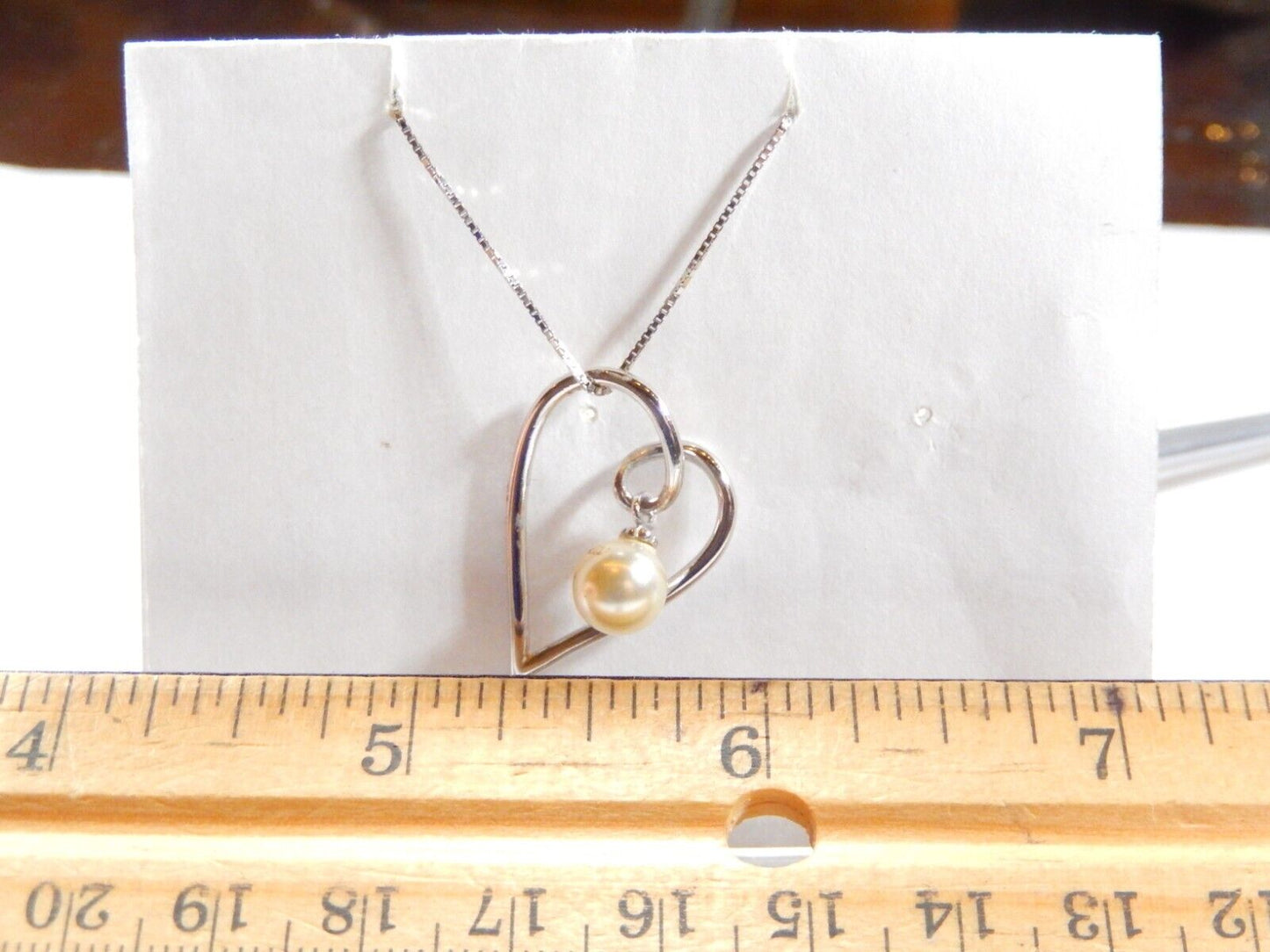 Sterling Silver  Heart Slide Pendant with Faux Pearl Dangle Pendant w/18"chain