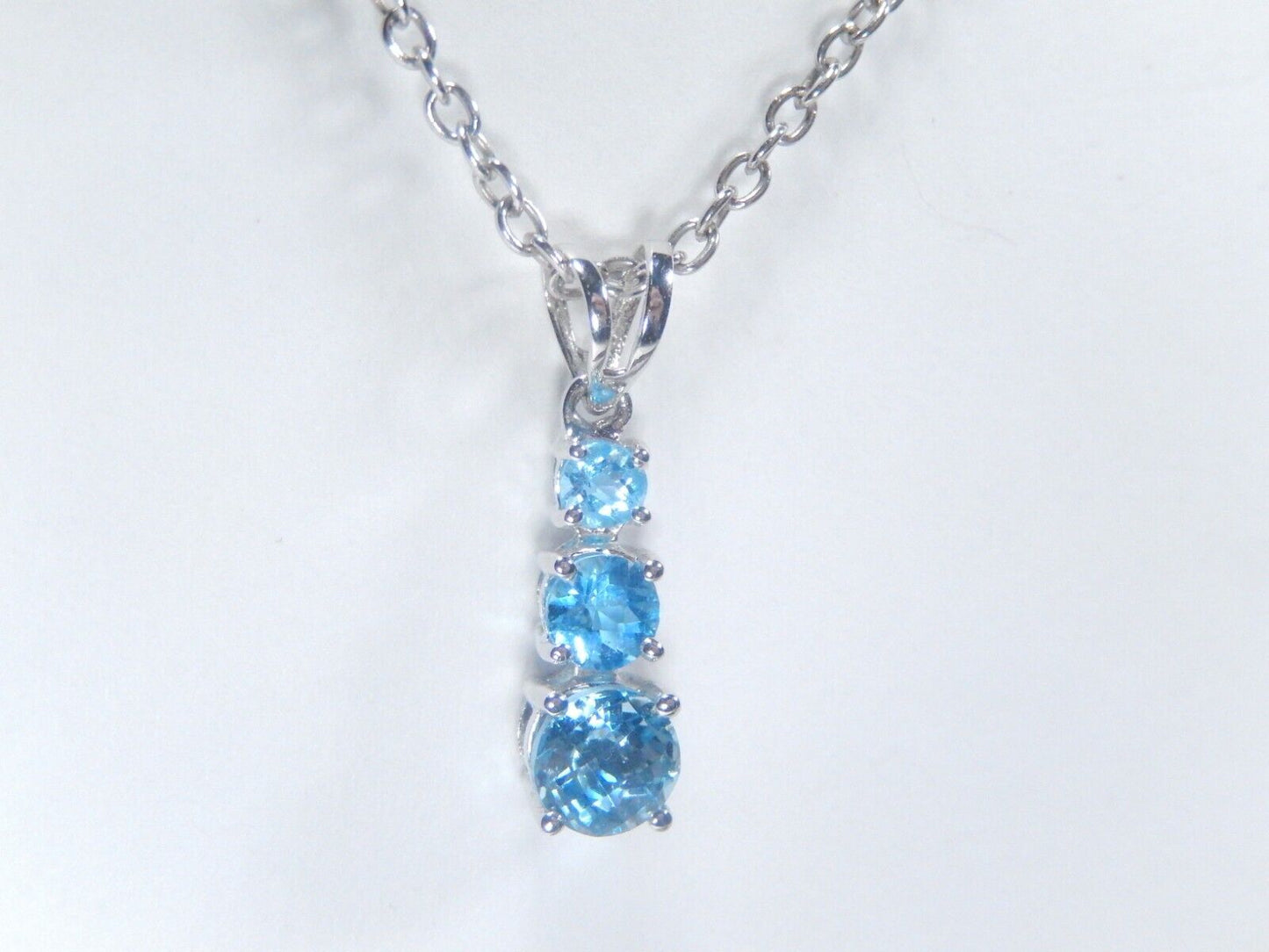 10K White Gold .75ctw 3 Stone Fancy Cut Blue Topaz  Pendant with 18" chain