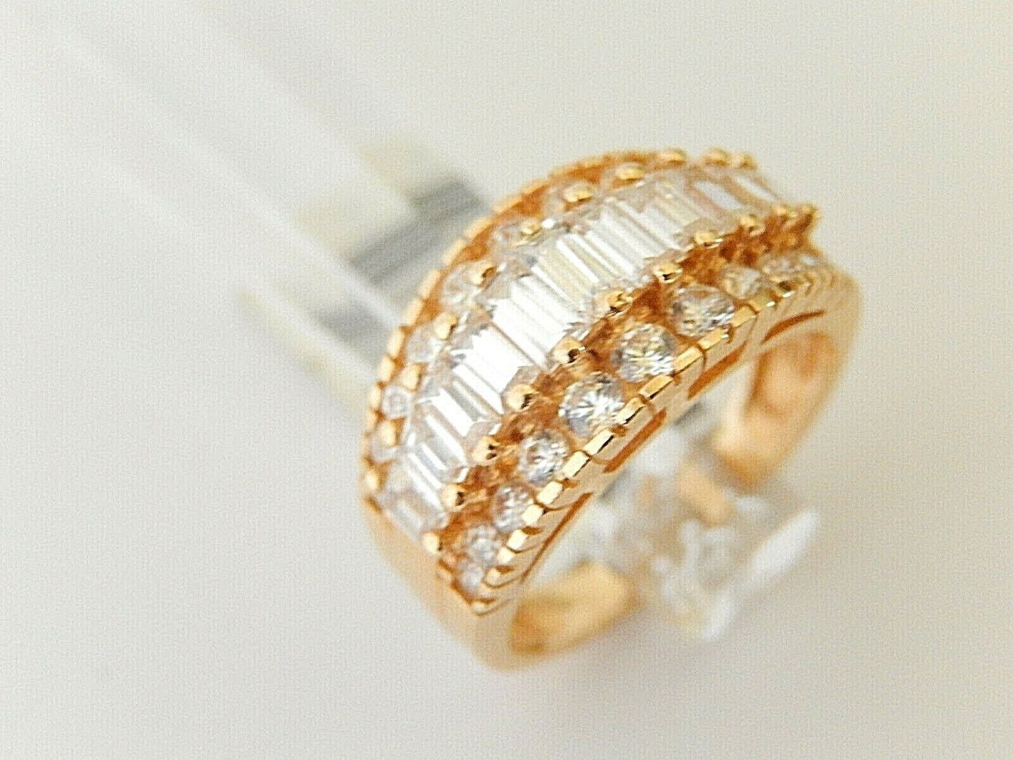 14K Solid Yellow Gold 1 CT Emerald & Round Cut CZ Wedding Engagement Ring Sz 6.5