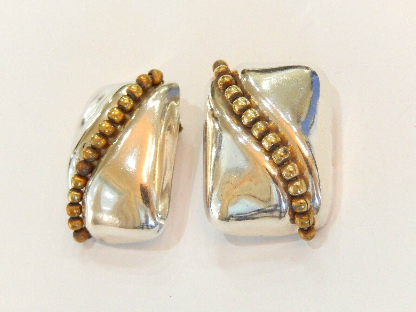 VINTAGE MEXICAN ORQUIDIA STERLING SILVER LARGE MODERNIST CLIPON EARRINGS 22.6 G