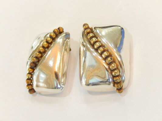 VINTAGE MEXICAN ORQUIDIA STERLING SILVER LARGE MODERNIST CLIPON EARRINGS 22.6 G