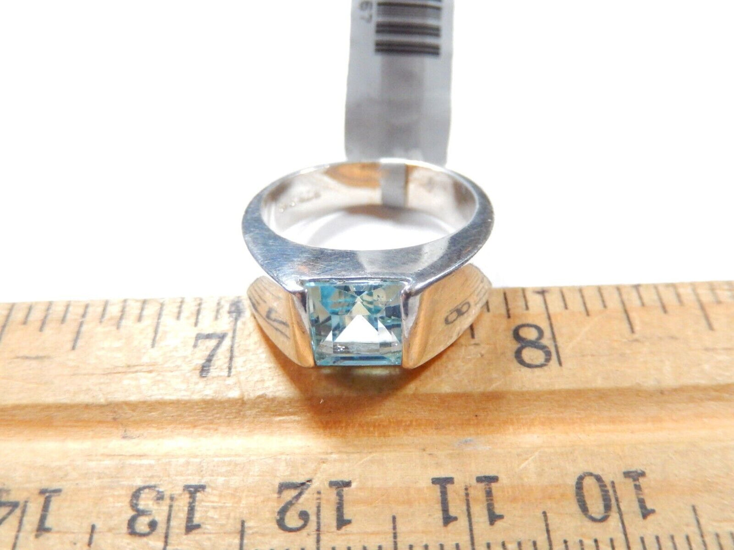 *VINTAGE*  Sterling Silver  2.00 CT Sky Blue Topaz 6mm Band Ring Size 7.75