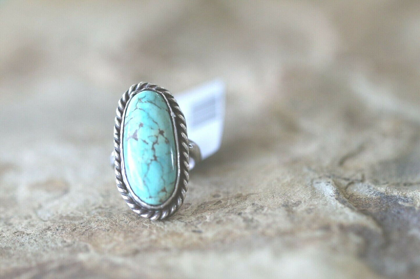 *VINTAGE* Handmade Native American Green Turquoise Sterling Silver Ring Size 3.5