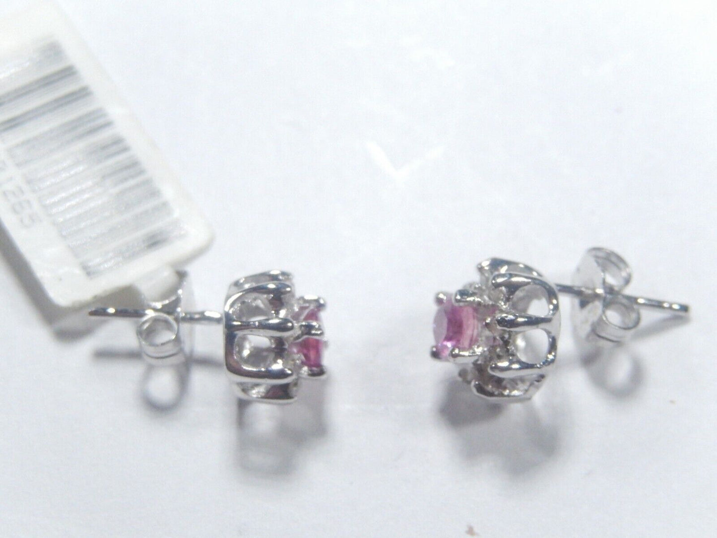 14K  White Gold  .50CT TW  Natural Ruby  & Diamond Post Earrings