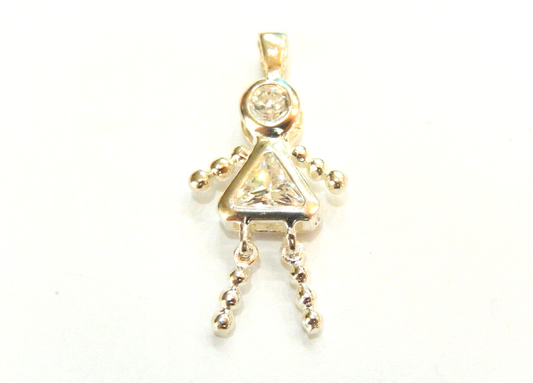 Clear CZ April Sterling Silver Birthstone Baby Girl Pendant / Charm