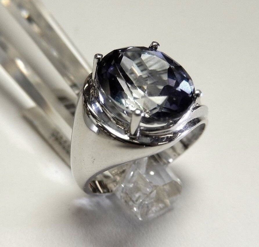 10k White Gold 4CT Blue Topaz & Natural Diamonds Ladies Ring Size 7