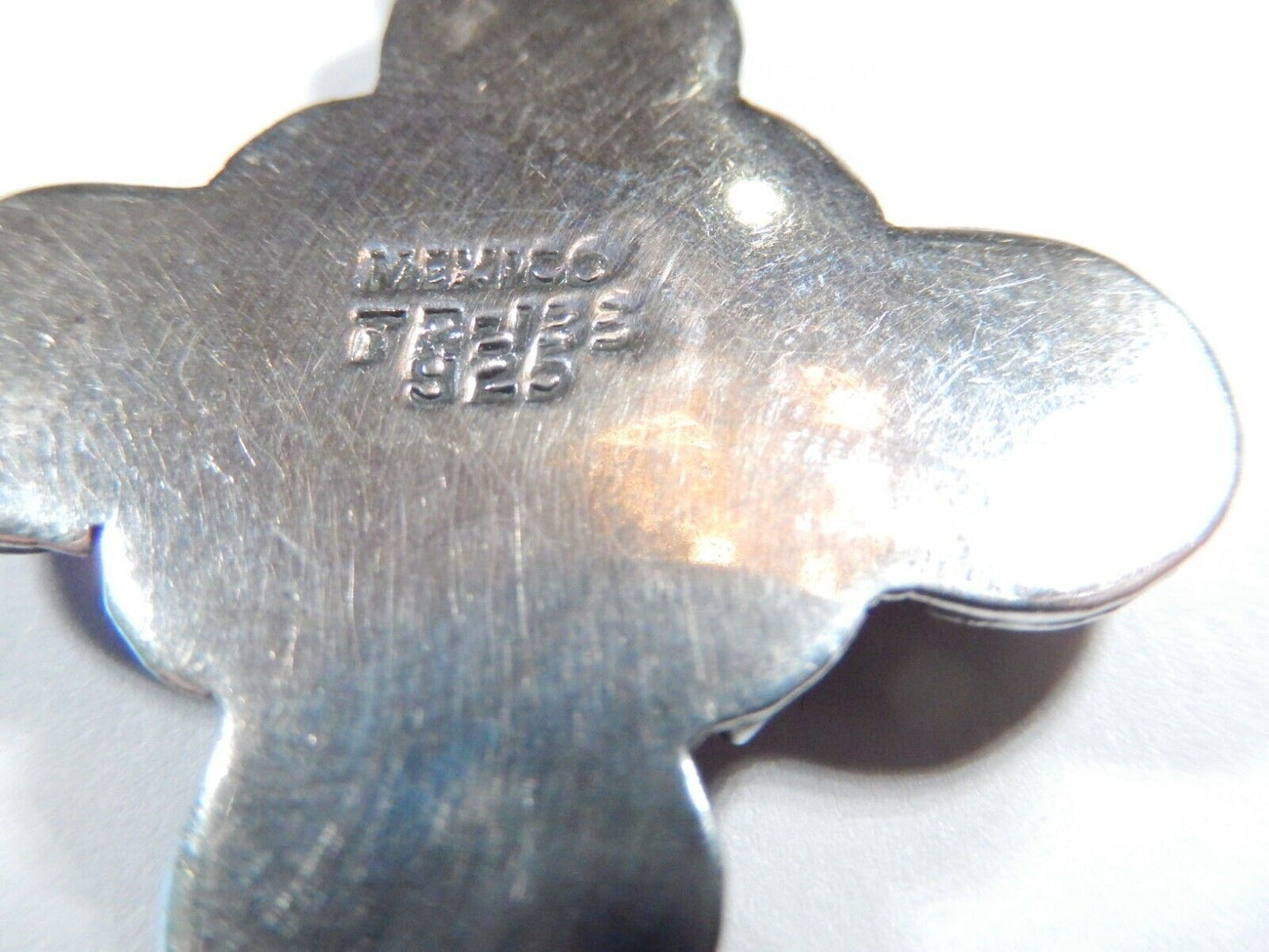 *VINTAGE*  LARGE Taxco Mexico Sterling Silver Multi Gem Cross Pendant Signed