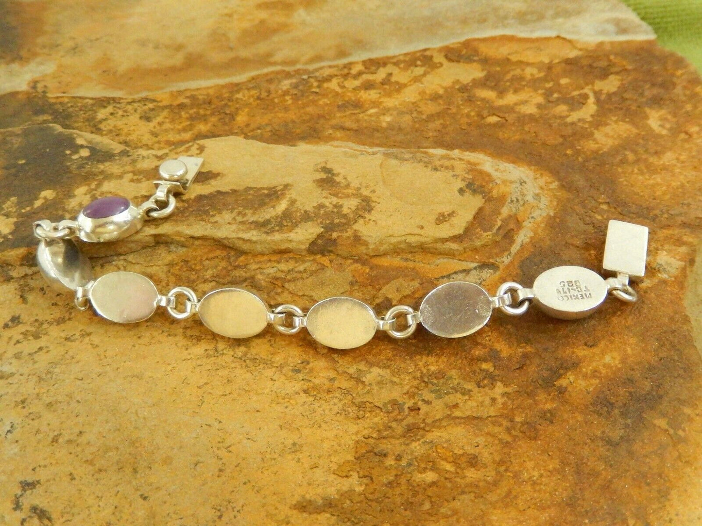 Vintage MEXICO TAXCO 925 Sterling Silver Bracelet Multi Gem Link Bracelet 7"
