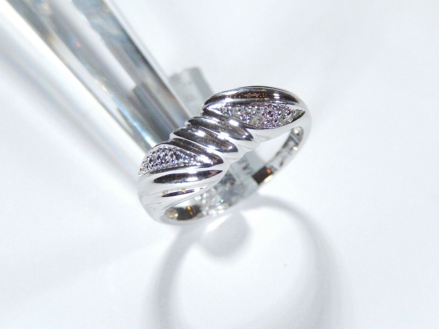 Sterling Silver  Natural Diamond  Domed Band Ring 925 Size 9