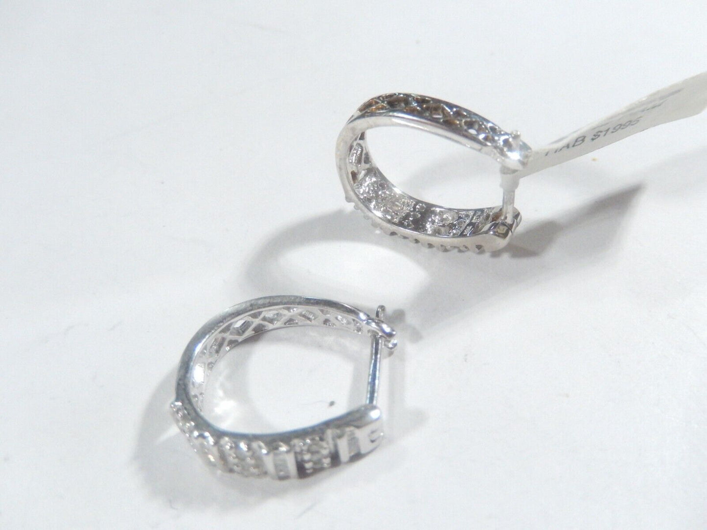 10k White Gold 2/5 CT Natural Diamond 18mm Hoop Earrings Hinged
