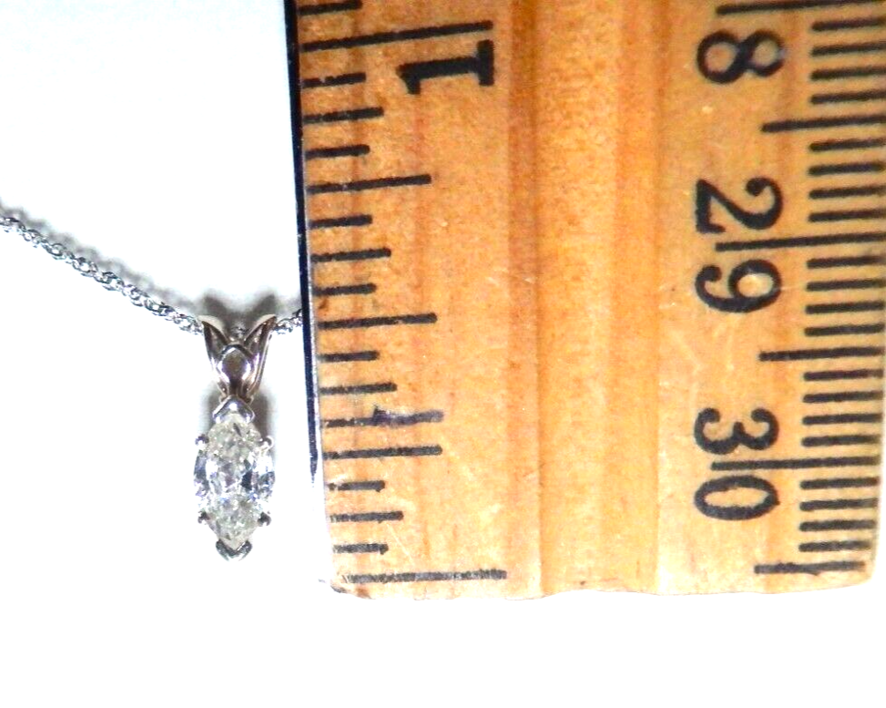 14K White Gold .50 Ct Marquise Cut Natural VS Diamond Solitaire Pendant 18"Chain