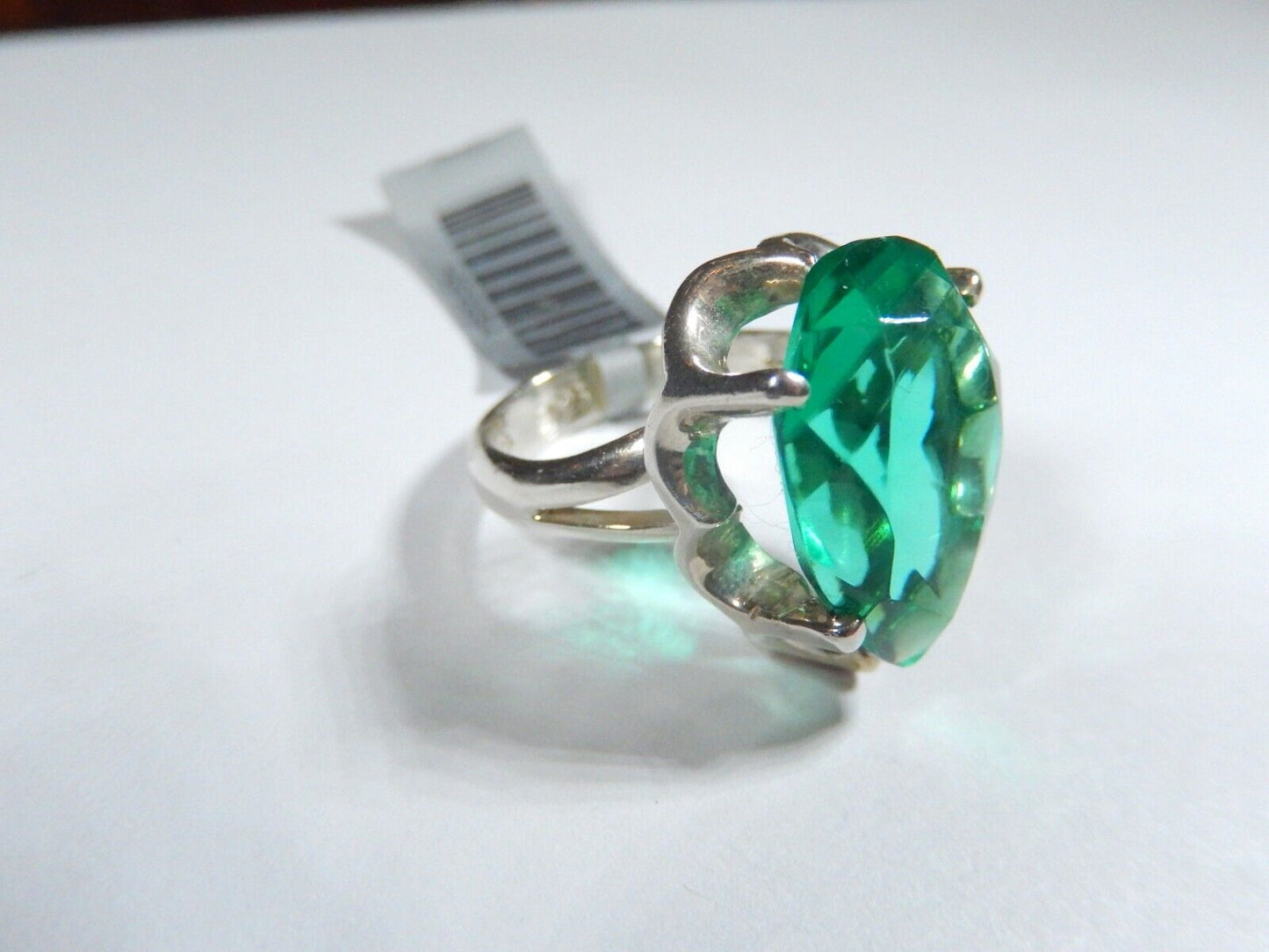 *VINTAGE*  HUGE MEXICO Sterling 13.0 CT Simulated Green Emerald  Ring Size 5.5