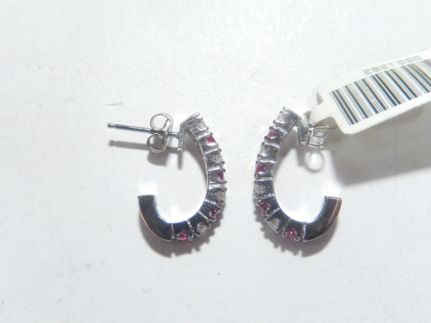 14K White Gold .50CT Natural Ruby & Diamond J Hoop Earrings