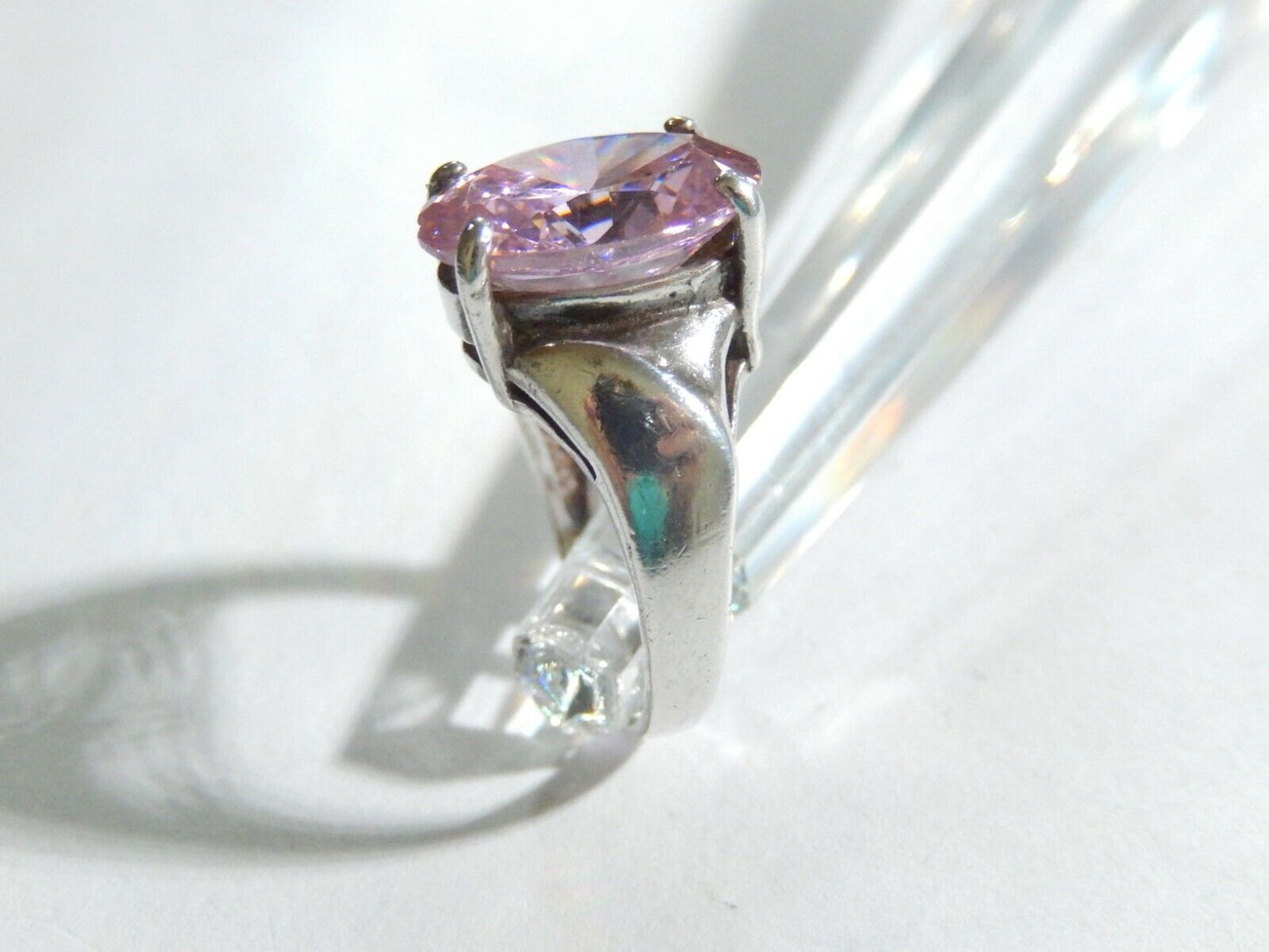 *VINTAGE* 925 STERLING SILVER OVAL CUT 7.0 CT PINK CZ SOLITAIRE RING SIZE 6.75