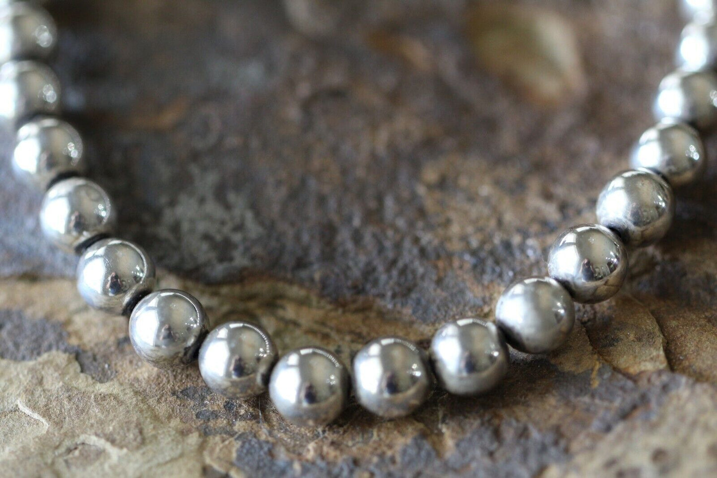 *VINTAGE* Indian Pearl Sterling Silver 925 Sliding 8mm Bead Necklace 18"- 28.3gm