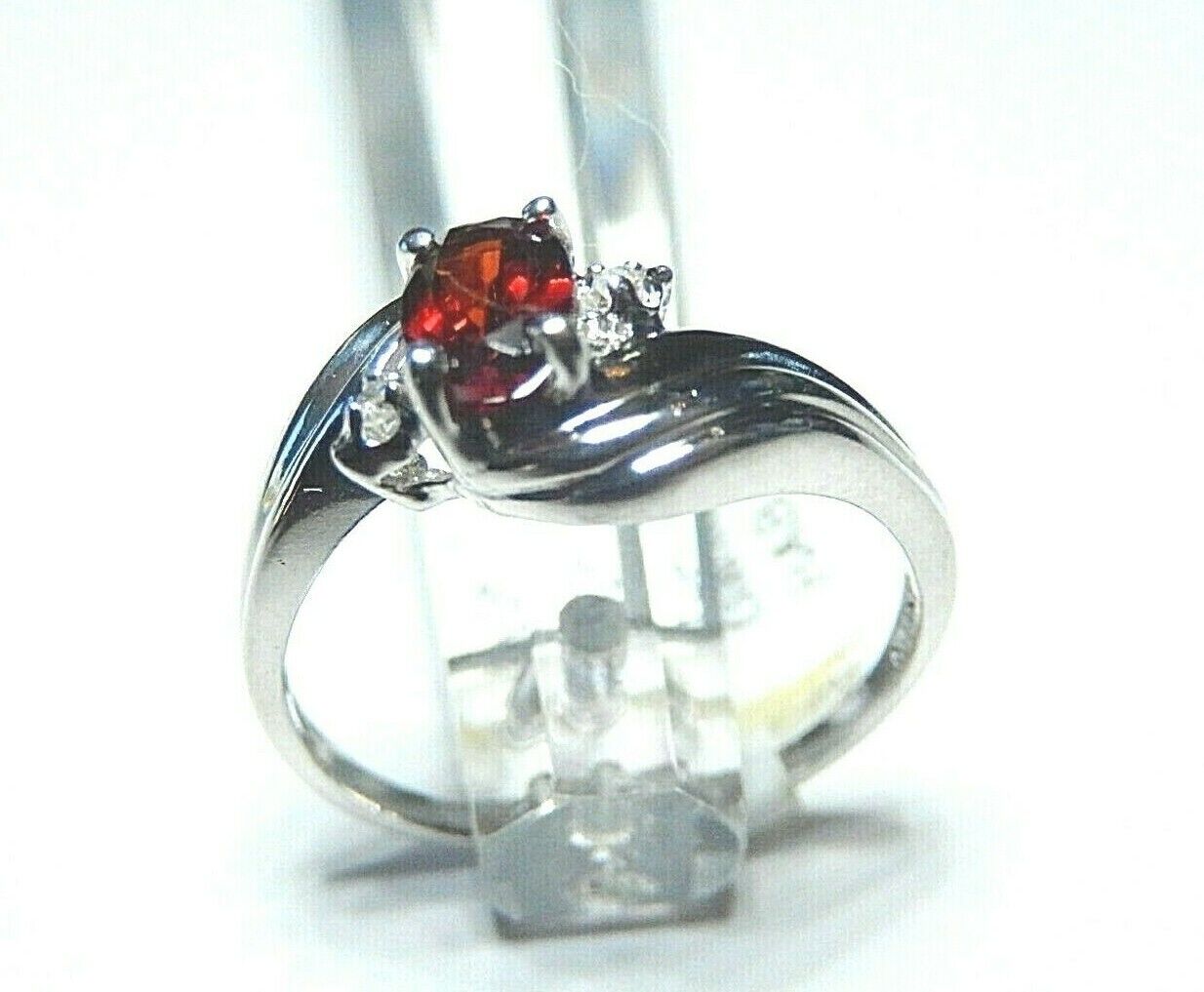 *NWT* 10k White Gold Oval Garnet And Diamond Ring Size 6.5