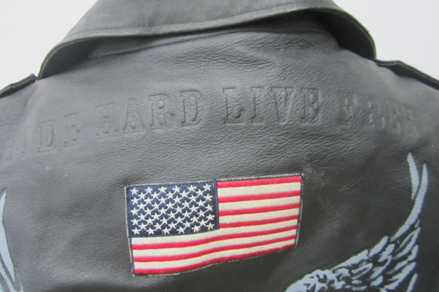 NICE-Bradford Exchange Biker Black Leather Eagle & American Flag Jacket Sz L 44"