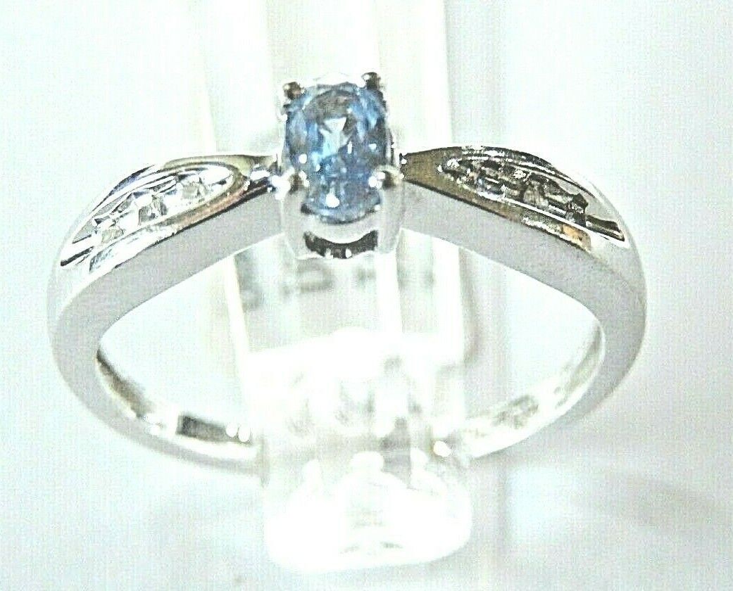 *VINTAGE* 10k White Gold Vintage Style Oval Tanzanite and Diamond Ring Sz  7.5