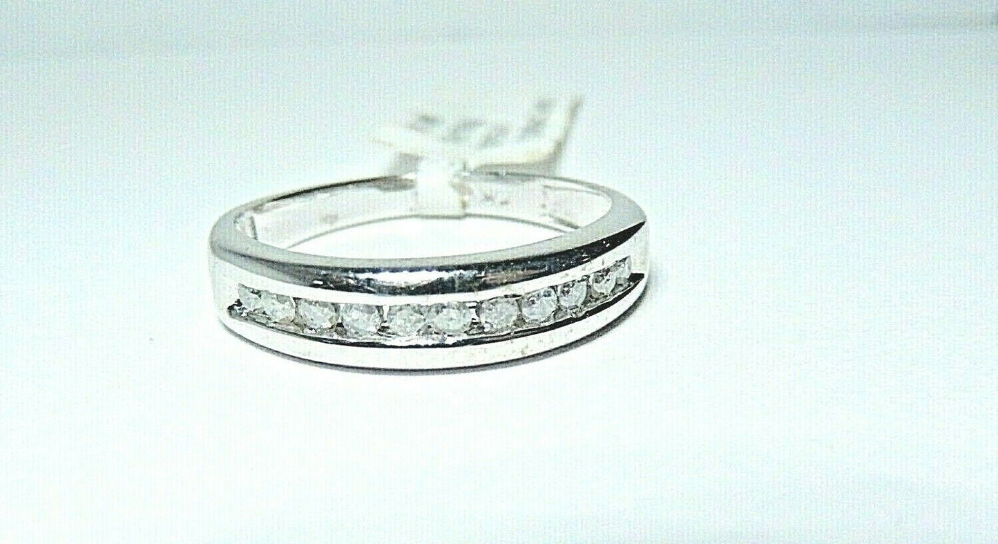 *NWT*  10k Solid White Gold .25ct Diamond Engagement Wedding 5mm Band Ring Siz 8