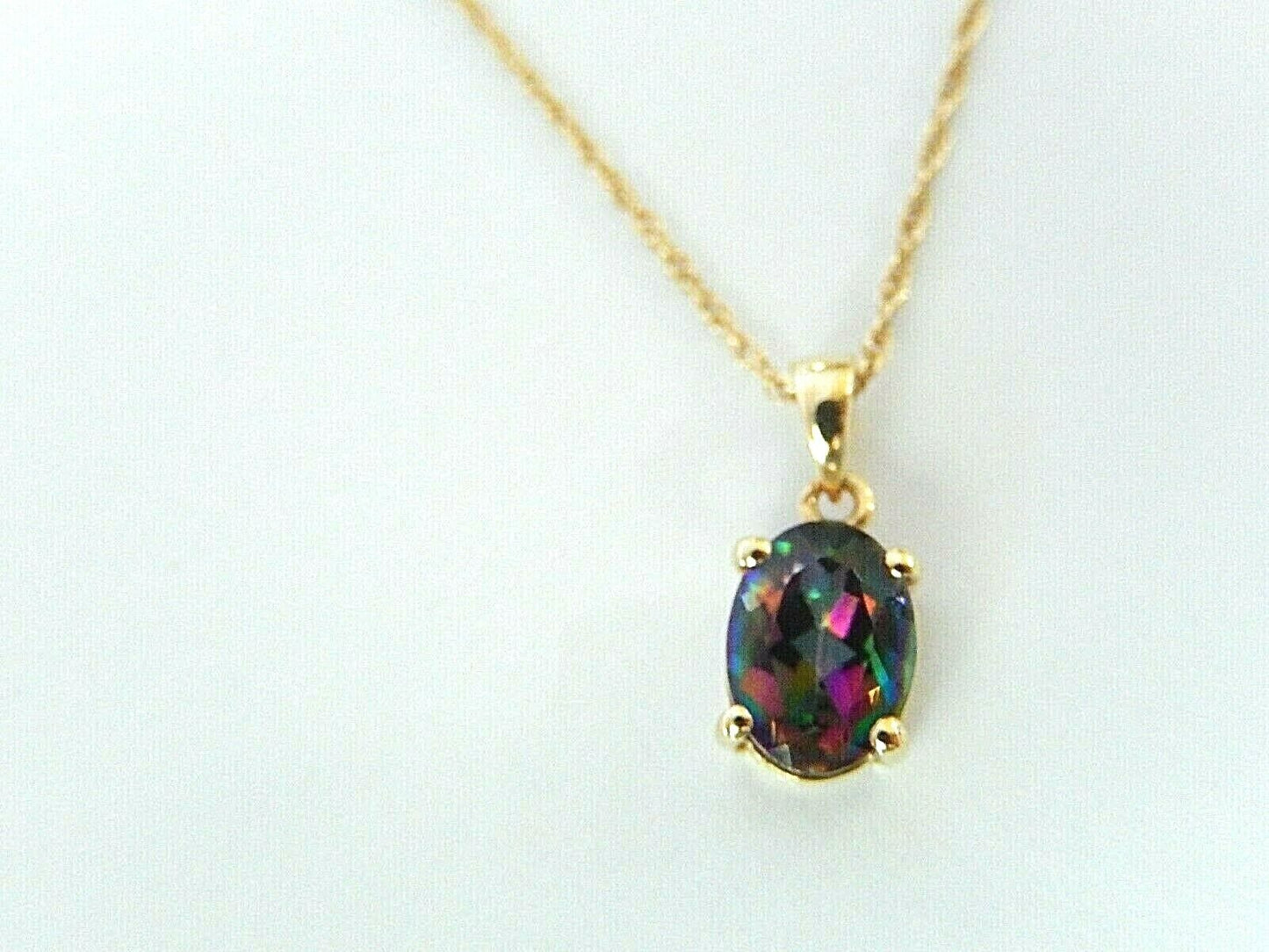BEAUTIFUL LADIES 14K YELLOW GOLD 1.25 CT MYSTIC TOPAZ PENDANT w/14K YG 18" Chain