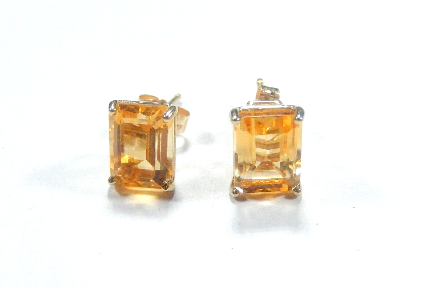 *VINTAGE*  14K Yellow Gold 3.00 CT TW Emerald Cut Citrine Ear Studs