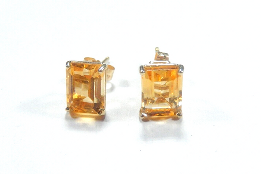 *VINTAGE*  14K Yellow Gold 3.00 CT TW Emerald Cut Citrine Ear Studs