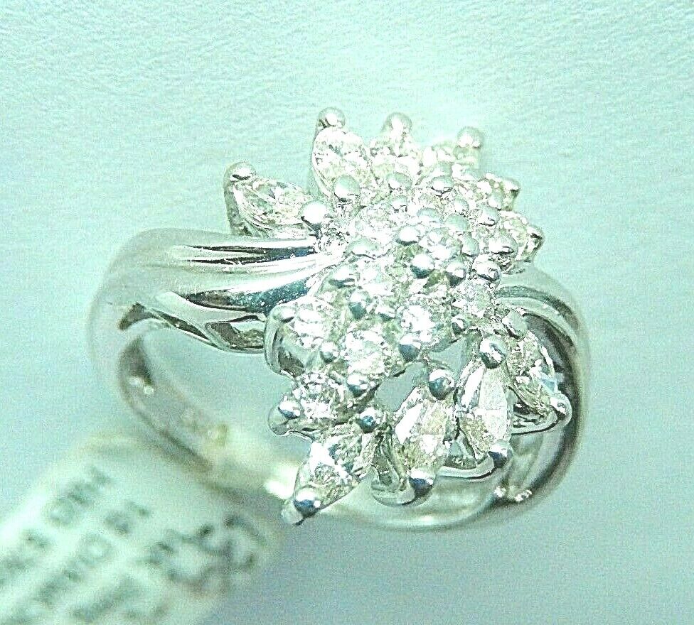 14k White Gold 1 Ct Tw Natural VS Diamond Engagement or Cluster Ring Size 5.25